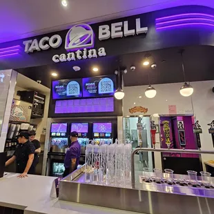 the inside of a taco bell restaurant