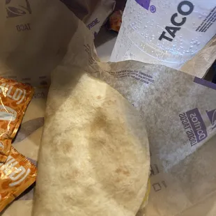 Double Stacked Taco and mild sauce and sprite soda