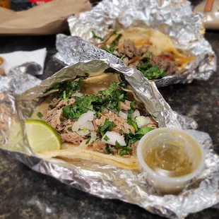 Carnitas on a corn tortilla