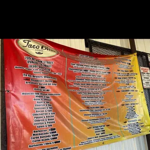 a menu for taco bliss