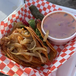 Barbacoa tacos with dip