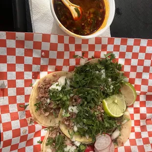 Tacos and consommé