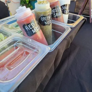 Our salsa bars are part of our service to you. We dress your tacos for a full service experience.