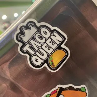 a close up of a taco bout sticker