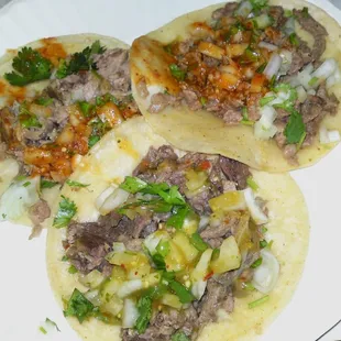 CW from Top Left: Carne Asada, Carnitas, Lengua =\