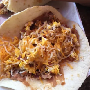 Beans, bacon , eggs and cheese