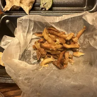 This was the amount of fries in the second half of the shrimp burrito 