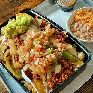 VEGAN Botana w/ "Chorizo" and a side of beans and rice