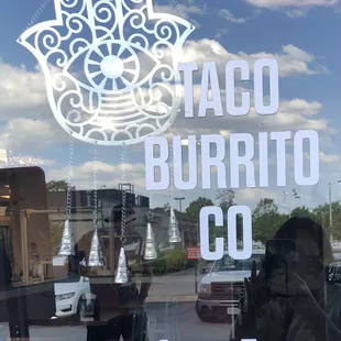 a sign in the window