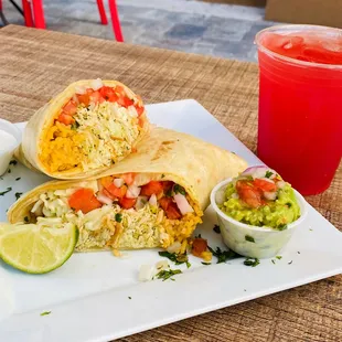 Burrito Preñado with Agua de Sandiá