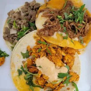 Asada, Chicken Al Pastor and Birria tacos