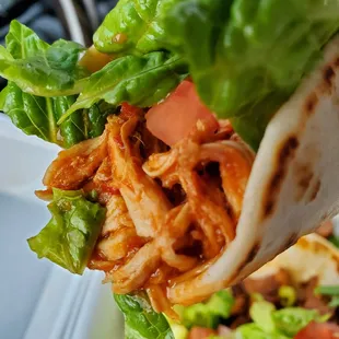 Chipotle Shredded chicken taco - add lettuce and tomato