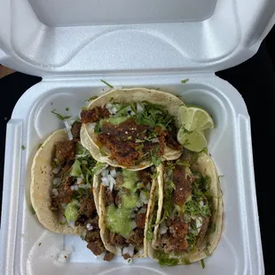 Carne asada, chicken and chorizo tacos