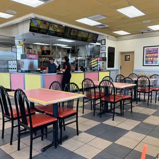 tables and chairs in a restaurant