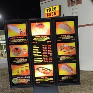 a menu for a taco restaurant