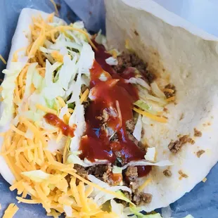 Beef Soft taco with Hot sauce YUM! &amp; only like 250 calories yay! :)...