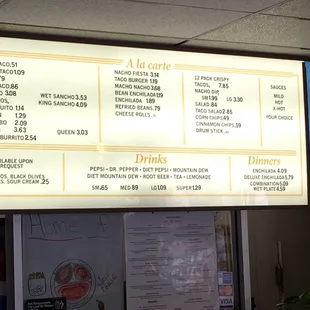 Menu. Smaller one at counter with descriptions.