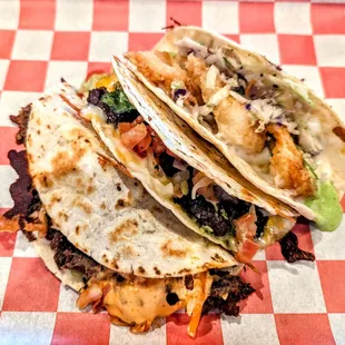 Left, Korean bulgogi, middle, carne asada, right, crispy shrimp.  Carne asada was the best. The shrimp, not so much.