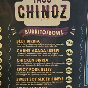 Menu as of October 2024