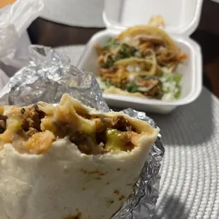 Pastor burrito and asada tacos