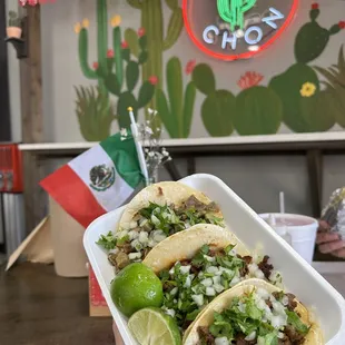 Lengua, pastor, and asada tacos