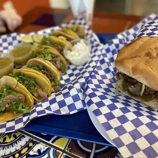 two taco sandwiches on a tray