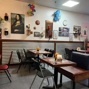 tables and chairs in a restaurant