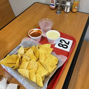 Chips and salsa and queso