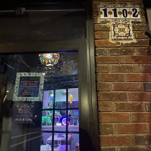 the entrance to a restaurant