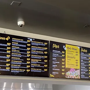 Menu: Tacos, Dips, Sides, Kids Menu &amp; Desserts