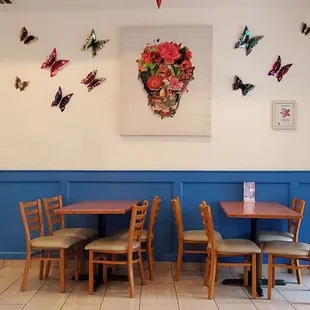 tables and chairs in a restaurant