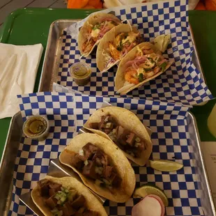 Lengua and shrimp tacos