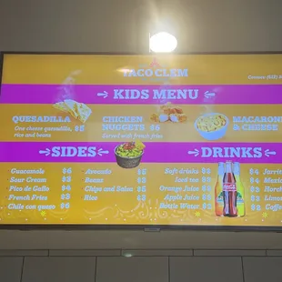 a menu on the wall