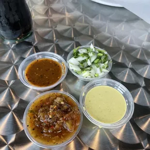 Roasted Salsa Red Salsa Jalapeño Salsa Cilantro and Onion from Salsa Bar
