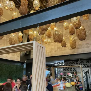 people sitting at tables in a restaurant