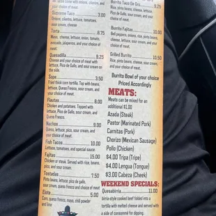 Updated menu and prices