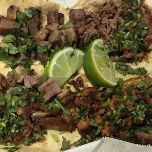 Tacos. Lengua, tripa, steak, pastor.