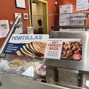 tortillas in a display case