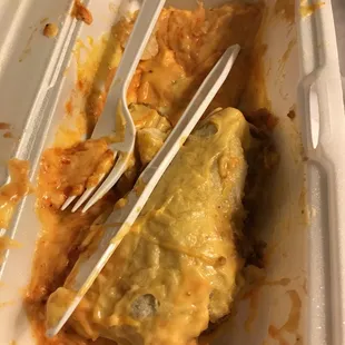 Meat, Bean, and Cheese Burrito, with cheese sauce. This was horrible, after the first bite I was done.