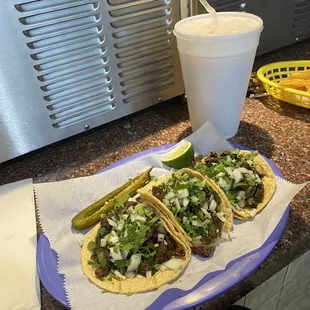 Asada Tacos Chille and Pineapple Water