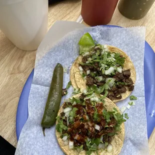 Asada tacos and Chille and cup of Pina Water