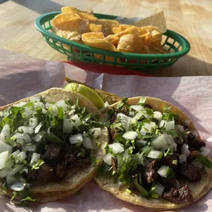 Asada Tacos and homemade chips