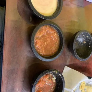 Good salsa and cheese! The one you see at the bottom is an extra hot special salsa that you have to ask for if you want it.
