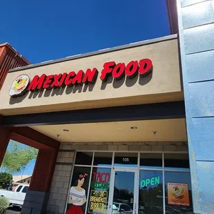 the entrance of a restaurant