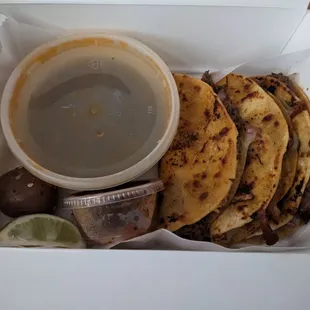 Birria tacos w/ sauce on the side