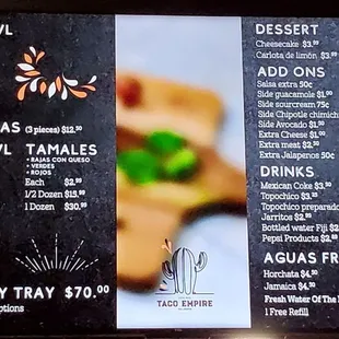 a menu for a taco party