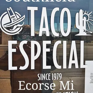 a sign in the window