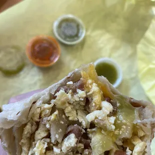 Bacon, Cheese, Potatoes and Eggs Burrito