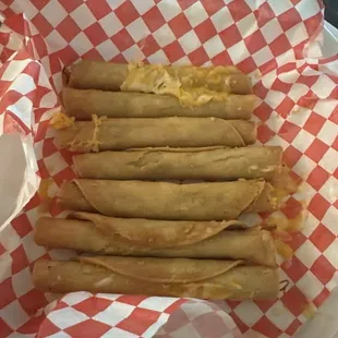 Rolled tacos without cheese.