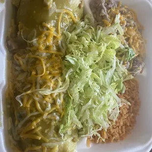 Green chili smothered Colorado burrito with beans and rice